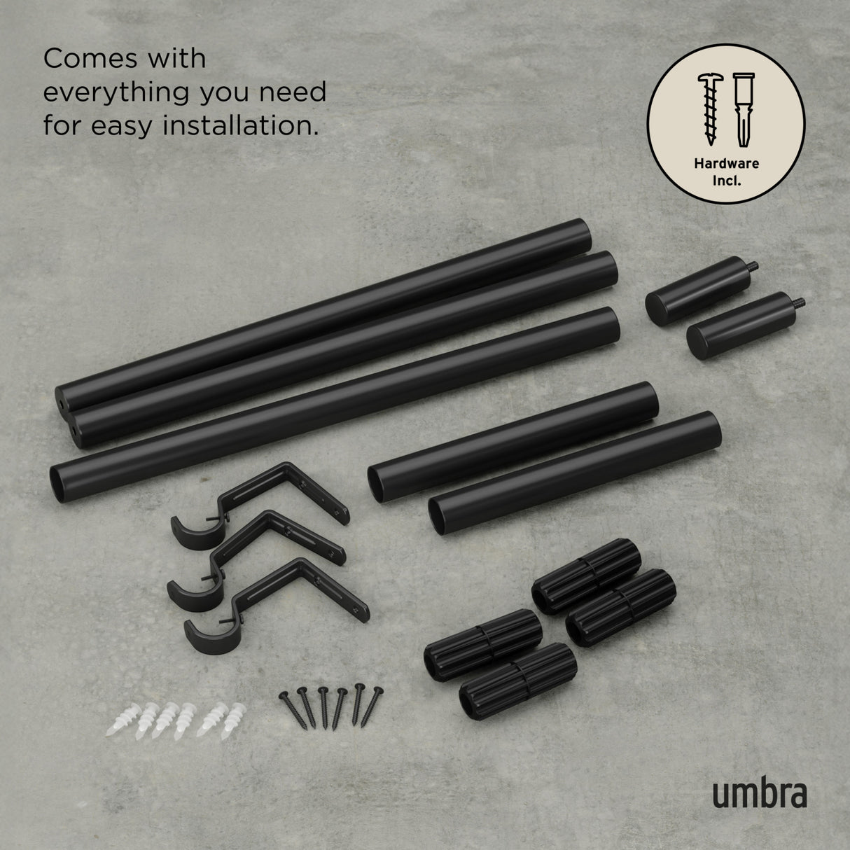 Single Curtain Rods | color: Matte-Black | size: 32-64" (81-162 cm) | diameter: 1" (2.5 cm)