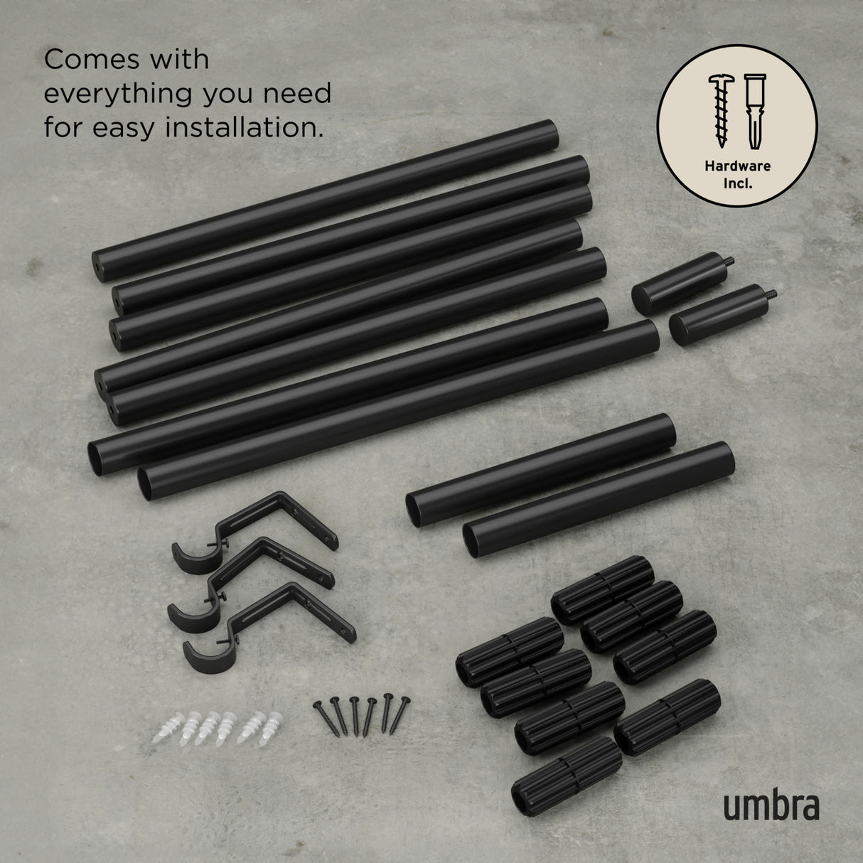 Single Curtain Rods | color: Matte-Black | size: 64-128" (162-325 cm) | diameter: 1" (2.5 cm)