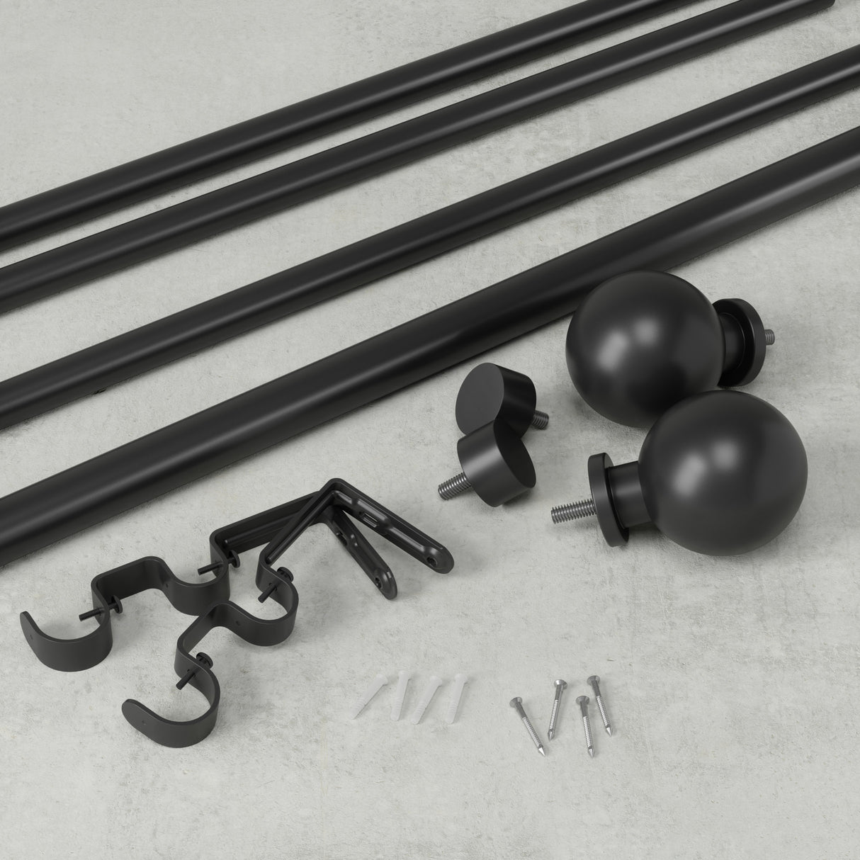 Double Curtain Rods | color: Matte-Black | size: 72-144" (183-366 cm) | diameter: 1" (2.5 cm)